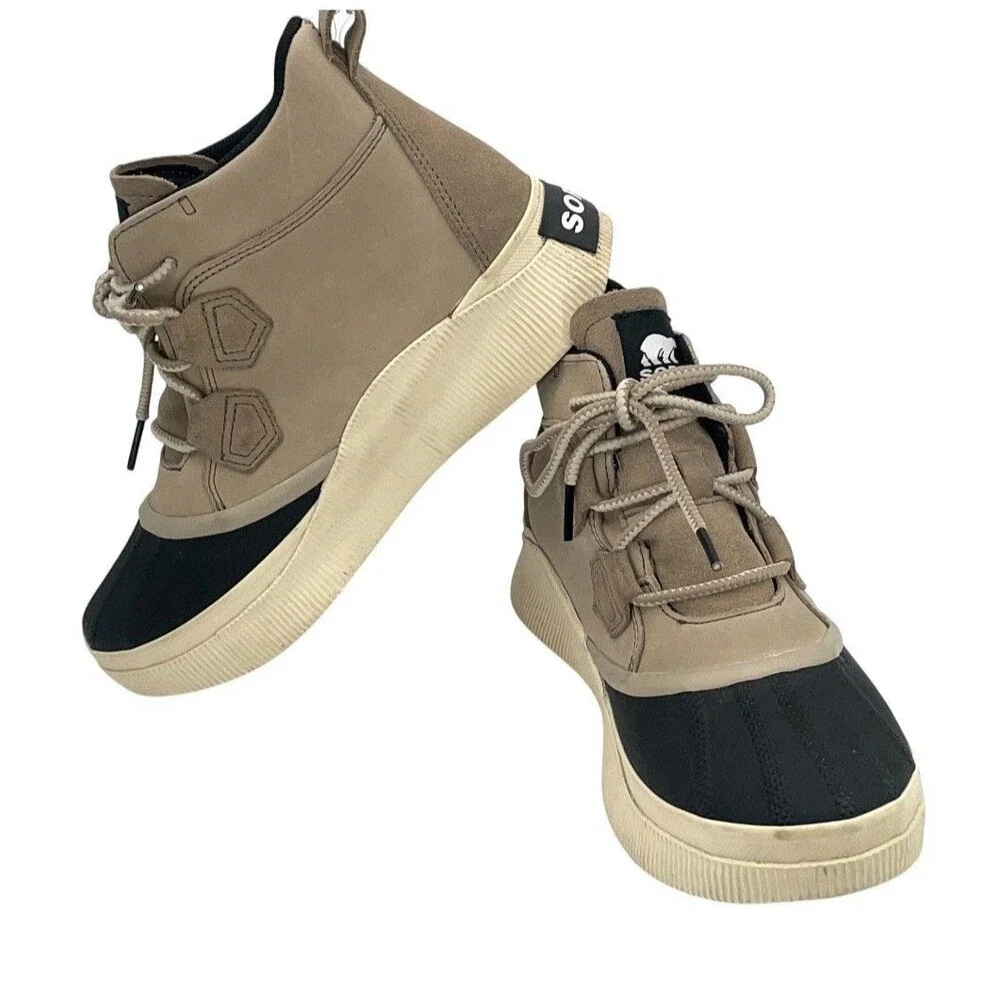Sorel Out N About IV Waterproof Duck Boots Womens 7.5 Beige Black Lace Up - Picture 5 of 7